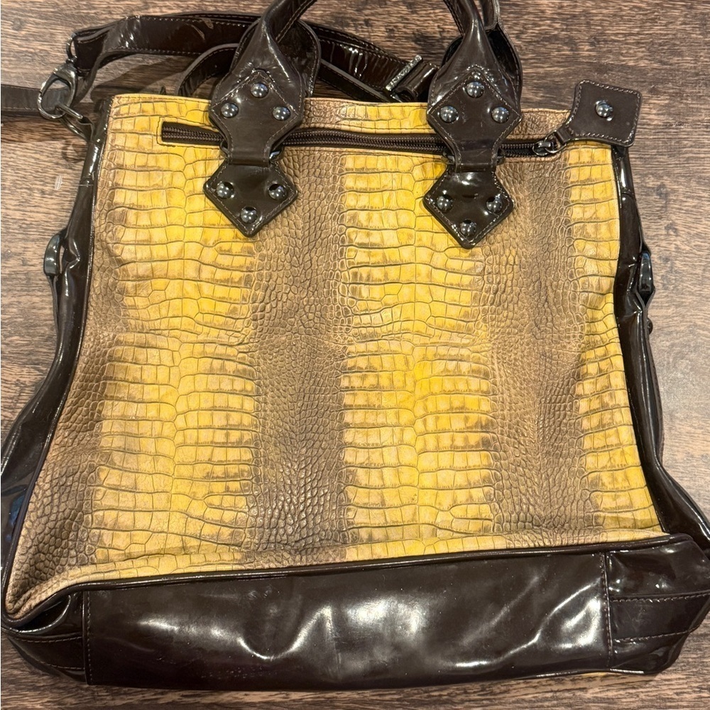 Yellow and Brown Geometric Shoulder Bag - Picture 3 of 8